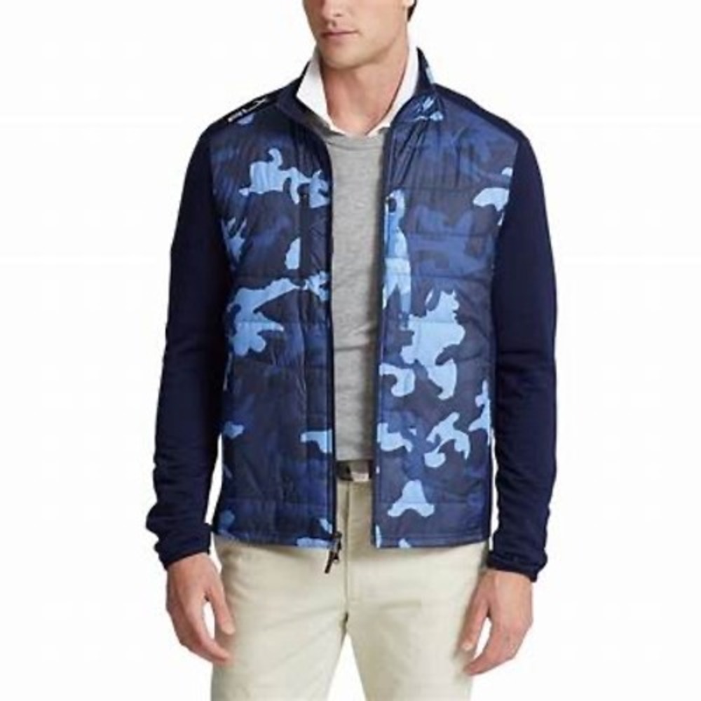 RLX Ralph Lauren Mens Navy Blue Camo Hybrid Quilted Wool Golf Jacket Size M NEW